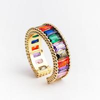 Cubique anneau en laiton Circonia Micro Pave, Plaqué d'or, Réglable & pavé de micro zircon & pour femme, multicolore, Vendu par PC