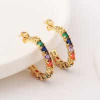 Cubic Zirconia Micro Pave Brass Earring real gold plated & micro pave cubic zirconia & for woman Sold By Pair