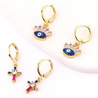Evil Eye Earrings Brass real gold plated & micro pave cubic zirconia & for woman & enamel Sold By Pair