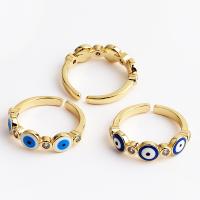 Evil Eye Jewelry Finger Ring Brass real gold plated Adjustable & micro pave cubic zirconia & for woman & enamel Sold By PC