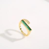 Cubique anneau en laiton Circonia Micro Pave, Plaqué d'or, Réglable & pavé de micro zircon & pour femme, vert, Vendu par PC