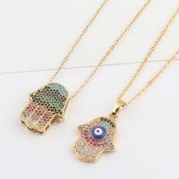 Evil Eye Jewelry Necklace, Brass, Hand, real gold plated, different styles for choice & micro pave cubic zirconia & for woman, multi-colored, Length:Approx 17.7 Inch, Sold By PC