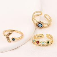 Evil Eye Smykker Finger Ring, Messing, ægte forgyldt, Justerbar & forskellige stilarter for valg & Micro Pave cubic zirconia & for kvinde & emalje, guld, Solgt af PC