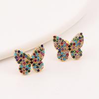 Cubic Zirconia Micro Pave Brass Earring Butterfly real gold plated & micro pave cubic zirconia & for woman multi-colored Sold By Pair