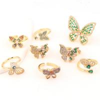 Cubique anneau en laiton Circonia Micro Pave, papillon, Plaqué d'or, Réglable & styles différents pour le choix & pavé de micro zircon & pour femme, plus de couleurs à choisir, Vendu par PC
