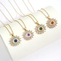 Evil Eye Jewelry Necklace, Brass, with Plastic, real gold plated, micro pave cubic zirconia & for woman, more colors for choice, 20x22mm, Length:Approx 17.3 Inch, Sold By PC