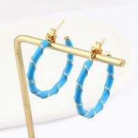 Brass Stud Earring real gold plated for woman & enamel 30mm Sold By Pair