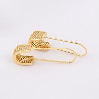 Cubic Zirconia Micro Pave Brass Earring Safety Pin real gold plated micro pave cubic zirconia & for woman gold Sold By Pair