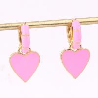 Brass Drop Earring, Heart, real gold plated, for woman & enamel, more colors for choice, 27mm, Sold By Pair