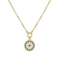 Stainless Steel Jewelry Necklace, 304 Stainless Steel, with 1.97inch extender chain, Flat Round, 18K gold plated, with flower pattern & for woman & enamel, 17mm, Length:Approx 15.7 Inch, Sold By PC