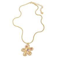 Cubic Zircon Micro Pave Brass Necklace with 1.97inch extender chain Flower 14K gold plated micro pave cubic zirconia & for woman nickel lead & cadmium free Length Approx 15.7 Inch Sold By PC