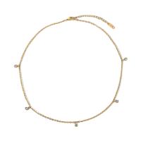 Titanstahl Halskette, mit Verlängerungskettchen von 1.97inch, 18 K vergoldet, Oval-Kette & Micro pave Zirkonia & für Frau, Länge:ca. 17 ZollInch, verkauft von PC