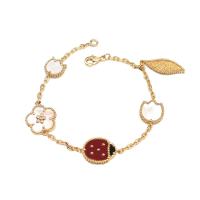 Pulseira de jóias de concha, cobre, with Ágata vermelha & concha branca, Joaninha, 18K banhado a ouro, joias de moda & para mulher, comprimento Aprox 7.5 inchaltura, vendido por PC