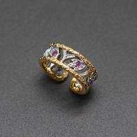 Vještački dijamant Ring Finger, Mesing, List, pozlaćen, prilagodljiv & za žene & s Rhinestone & šupalj, više boja za izbor, nikal, olovo i kadmij besplatno, 7mm, Veličina:6-8, Prodano By PC