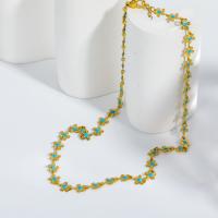 Collar de Acero Titanio, Partículas de acero, con 1.97inch extender cadena, Flor, chapado en oro de 18 K, para mujer & pegamento de gota, longitud aproximado 13.8 Inch, Vendido por UD