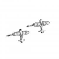 925 Sterling Silver Stud Earrings Airplane platinum color plated for woman & with rhinestone Sold By Pair