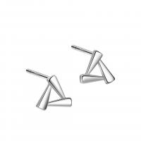 925 Sterling Silver Stud Earrings Triangle platinum color plated for woman & hollow 7mm Sold By Pair