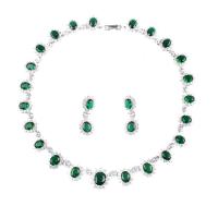 Rhinestone Jewelry Sets, Tibetan Style, plated, 2 pieces & for woman & with rhinestone, green, 20x35mm, Length:Approx 18.89 Inch, Sold By Set