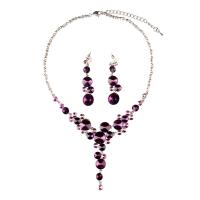 Crystal Jewelry Sets Zinc Alloy with Crystal plated 2 pieces & for woman & with rhinestone purple Length Approx 15.3 Inch Sold By Set