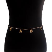 aleación de zinc cadena de cintura, Carta del alfabeto, chapado en color dorado, para mujer & con diamantes de imitación, 810x20mm, 10PCs/Grupo, Vendido por Grupo