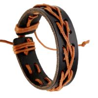 Bracelet de cuir de vachette, cuir de peau de vache, avec corde de cire, fait à la main, Réglable & bijoux de mode & unisexe, Longueur:Environ 6.69 pouce, Vendu par PC