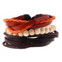 PU Leather Cord Bracelets with Linen & Cowhide & Wood three pieces & fashion jewelry & Unisex Length Approx 17-18 cm Sold By Set