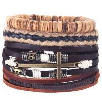 PU Leather Cord Bracelets, with Coco & Wax Cord & Tibetan Style, handmade, 4 pieces & fashion jewelry & Unisex, Length:Approx 17-18 cm, Sold By Set