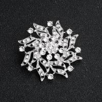 Rhinestone Brooch Zinc Alloy Flower fashion jewelry & for woman & with rhinestone silver color nickel lead & cadmium free 50mm Sold By PC
