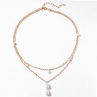 Multi Layer Necklace, Tibetan Style, with ABS Plastic Pearl, high quality plated, Double Layer & fashion jewelry & for woman, golden, Length:50-57 cm, Sold By PC
