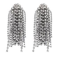 Fashion Fringe Boucles d'oreilles, alliage de zinc, Placage, bijoux de mode & pour femme & avec strass, noir métalllique, 92x33mm, Vendu par paire