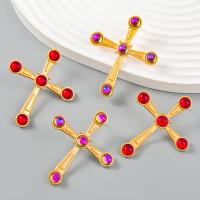 Resin Earring, Tibetan Style, with Resin, Cross, gold color plated, fashion jewelry & for woman, more colors for choice, 48x41mm, Sold By Pair