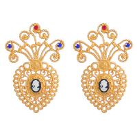 Tibetan Style Stud Earring, with Acrylic, gold color plated, fashion jewelry & for woman, multi-colored, 62x42mm, Sold By Pair