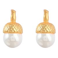Bijoux boucles d'oreilles, alliage de zinc, avec Plastique ABS perle, Placage de couleur d'or, bijoux de mode & pour femme, deux couleurs différentes, 27x15mm, Vendu par paire