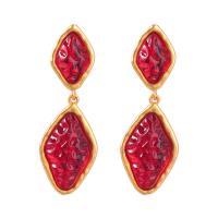 Resin Earring, Tibetan Style, with Resin, gold color plated, fashion jewelry & for woman, two different colored, 66x23mm, Sold By Pair