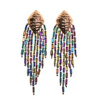 Fashion Fringe Earrings, Tibetan Style, plated, fashion jewelry & for woman & with rhinestone, more colors for choice, 22x113mm, Sold By Pair