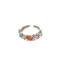 Cubic Zircon Brass δάχτυλο του δακτυλίου, Ορείχαλκος, επιχρυσωμένο, Ρυθμιζόμενο & κοσμήματα μόδας & για τη γυναίκα & με ζιργκόν, χρώματα του ουράνιου τόξου, 173mm, Sold Με PC