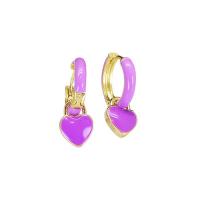 Brass Drop Earring, Heart, plated, fashion jewelry & for woman, purple, 21x14mm, Sold By Pair