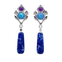 Natural Gemstone Earrings, Brass, with Lapis Lazuli & Opal & Amethyst, plated, fashion jewelry & for woman, 53x15mm, Sold By Pair