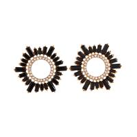 Brass Stud Earring plated fashion jewelry & for woman & with rhinestone black Sold By Pair