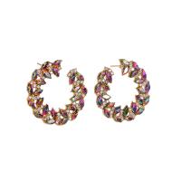 النحاس القرط مربط, مطلي, مجوهرات الموضة & للمرأة & مع حجر الراين, المزيد من الألوان للاختيار, 30x30mm, تباع بواسطة زوج