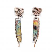 Bijoux boucle d'oreille Murano , alliage de zinc, avec chalumeau, Placage, bijoux de mode & pour femme, multicolore, 58x15mm, Vendu par paire