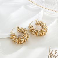 Messing Spring hoop oorbellen, plated, mode sieraden & voor vrouw & met strass, 32.30mm, Verkocht door pair