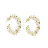 Brass Stud Earring high quality gold color plated fashion jewelry & for woman 30.90mm Sold By Pair