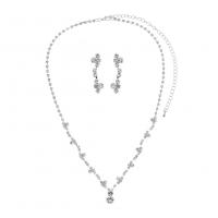 Rhinestone Jewelry Sets earring & necklace with brass claw chain silver color plated 2 pieces & for woman 18mm 29mm Length Approx 66 cm Sold By Set
