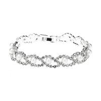 Strass armbanden, Bergkristal, met Plastic Pearl & Messing, silver plated, voor vrouw, wit, 10mm, Lengte Ca 17.5 cm, Verkocht door PC