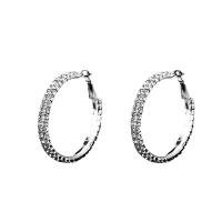Rhinestone Earring with Brass Donut silver color plated for woman 37mm Sold By Pair