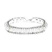 Pulsera de diamantes de imitación, con Perlas plásticas & metal, chapado en color de plata, para mujer, Blanco, 12mm, longitud aproximado 19 cm, Vendido por UD