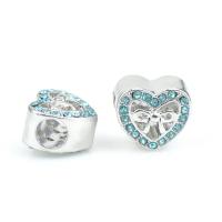 Zinc Alloy European Beads Heart silver color plated DIY & with rhinestone nickel lead & cadmium free Approx Sold By Bag