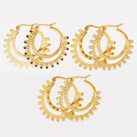 Stainless Steel Hoop Earring 304 Stainless Steel with Plastic Pearl Vacuum Ion Plating micro pave cubic zirconia & for woman Sold By Pair