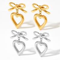 Stainless Steel Drop Earring 304 Stainless Steel Heart Vacuum Ion Plating for woman Sold By Pair